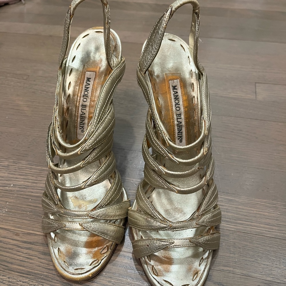 Manolo Blahnik gold heel sandals